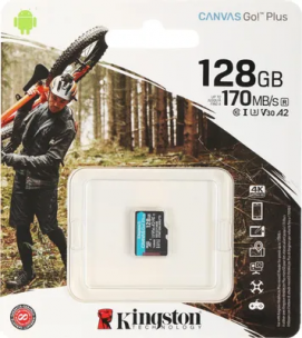 Карта памяти microSDXC UHS-I U3 Kingston Canvas Go! Plus 128 ГБ, 170 МБ/с, Class 10, SDCG3/128GBSP, 1 шт., без адаптера