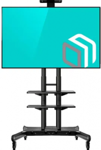 Мобильная стойка ONKRON TS1881 BLACK на 1 ТВ/ 55-80" от 200х200 до 800х500, макс нагр 90,9кг, 2 полки, высота 1050-1650мм, черный