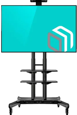 Мобильная стойка ONKRON TS1881 BLACK на 1 ТВ/ 55-80&amp;quot; от 200х200 до 800х500, макс нагр 90,9кг, 2 полки, высота 1050-1650мм, черный