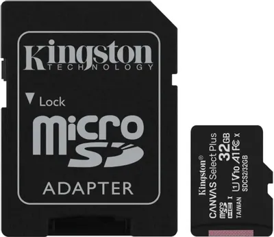 Карта памяти microSDHC UHS-I U1 Kingston Canvas Select Plus 32 ГБ, 100 МБ/с, Class 10, SDCS2/32GB, 1 шт., переходник SD