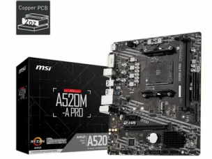 Материнская плата MSI A520M-A PRO (RTL) AM4 &amp;lt;A520&amp;gt; PCI-E DVI+HDMI GbLAN SATA Micro ATX 2DDR4