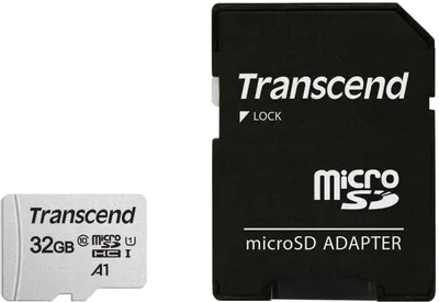 Карта памяти microSDHC UHS-I U1 Transcend 32 ГБ, 100 МБ/с, Class 10, TS32GUSD300S-A, 1 шт., переходник SD