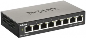 Коммутатор D-Link DGS-1100-08V2, L2 Smart Switch with 8 10/100/1000Base-T ports4K Mac address, 802.3x Flow Control,32 802.1Q VLAN, VID range 1-4094, Jumbo 9216 b