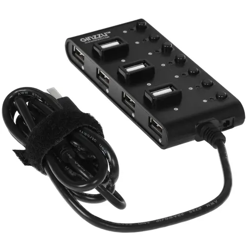 USB-разветвитель Ginzzu GR-487UAB 7-port USB2.0 Hub + б.п