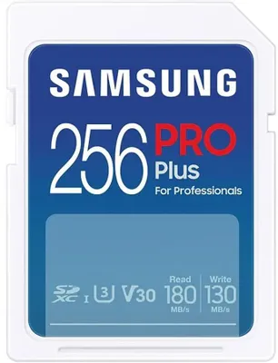Карта памяти SDXC UHS-I U3 Samsung Pro PLUS 256 ГБ, 180 МБ/с, Class 10, MB-SD256S, 1 шт., без адаптера