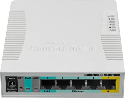 Wi-Fi роутер Mikrotik RB951Ui-2HnD (4UTP 10/100Mbps, 1WAN, 802,11 b/n, 30 dBm max, 2x антенна 2,5dBi)